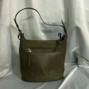 EUC Joy Susan Brielle Small Bucket Vegan Leather, Mushroom color, brass hardware